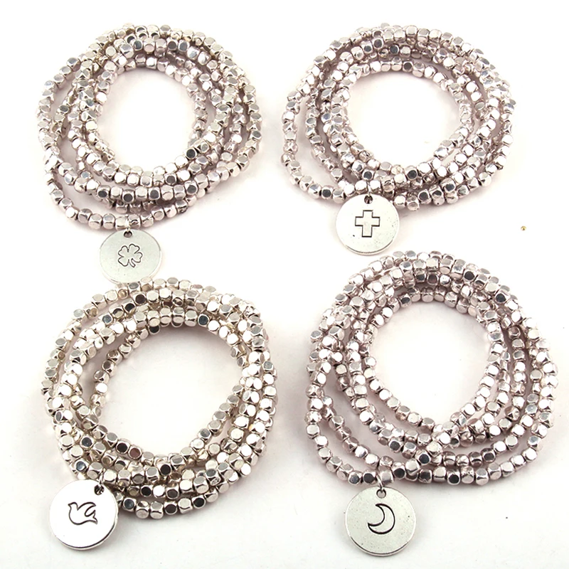 

Free Shipping Fashion Metal Square Beads Wrap Bracelet 5 Row Bead Bracelets