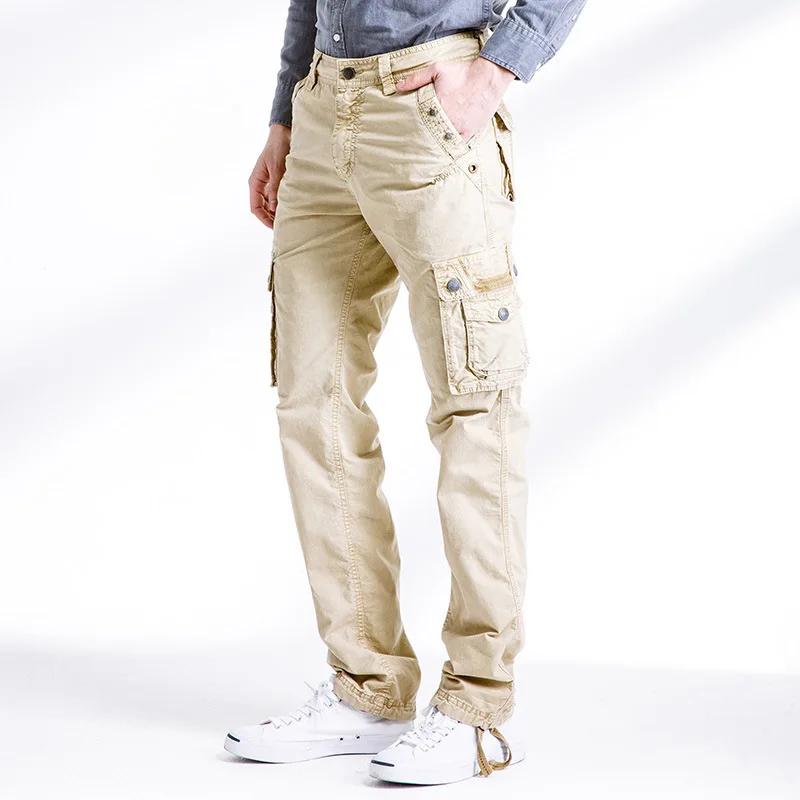 Более карман Хаки Для мужчин Мотобрюки рабочая одежда мужской брюки карго Брюки