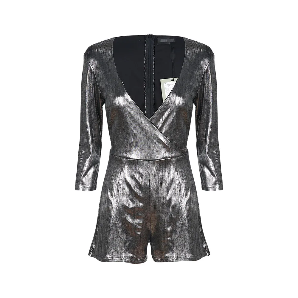 Minsunda новый сексуальный 3/4 Sleeve Surplice Обёрточная бумага в стиле панк Playsuit