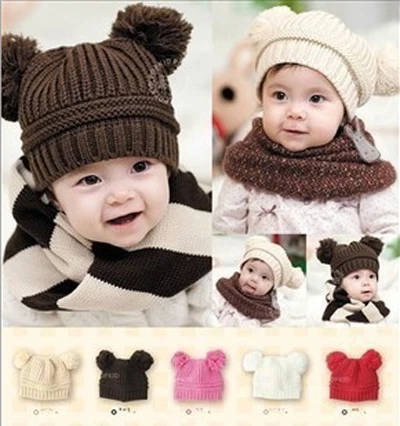 Baby Winter Hat Tuque for 5 to 36 Months Girls Boys Kids Children Dual Ball Knit Sweater Cap Hats Warm Knitted | Детская одежда и