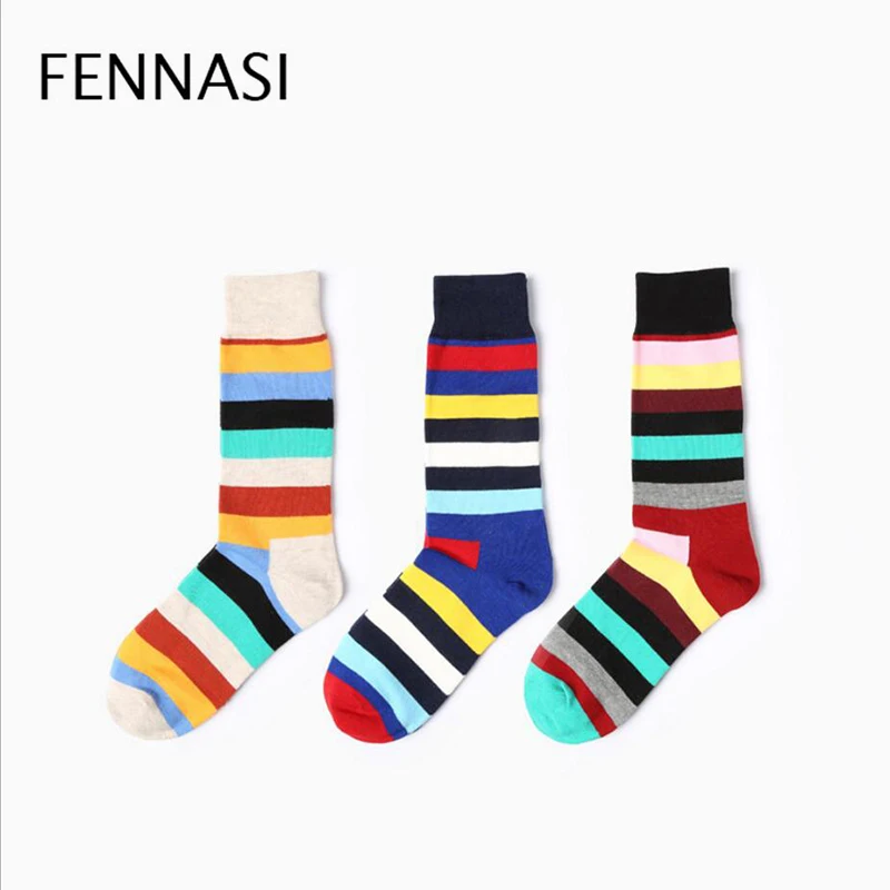 

FENNASI 5 Pairs Set Candy Stripe Socks Cotton Soft Comfortable Cartoon Stripe Casual Socks For Boy Girl
