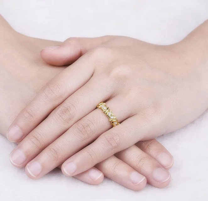 

18K Gold Infinity Brand Ring Propose Jewelry Yellow Gold Ring Plated SONA Simulate Diamond Wedding Band Jewelry Solid Silver