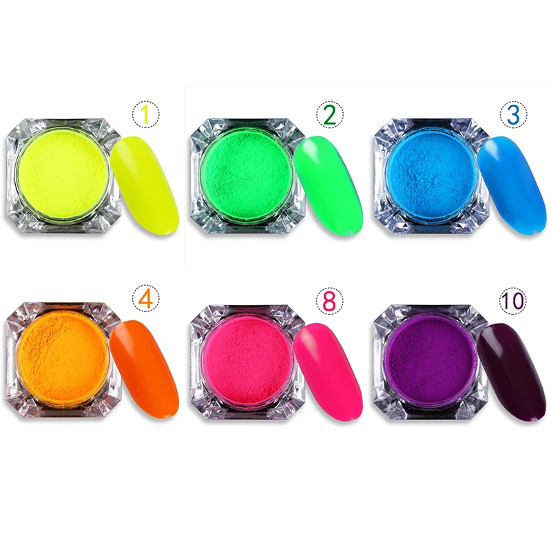 6 коробок неон фосфор Набор с мерцающей пудрой пигмент косметическая пудра