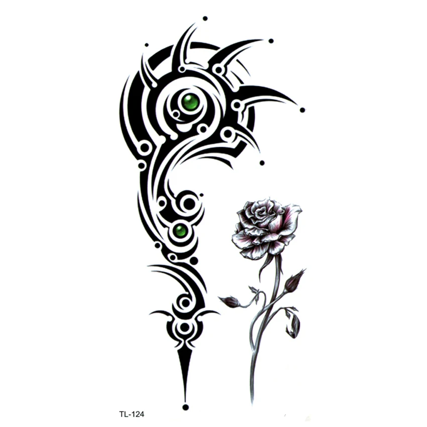 

Black Rose Waterproof Temporary Tattoos Men Beautiful Flower Tatuagem Henna Tattoo Stickers Scepter Kids Tatoo For Girl