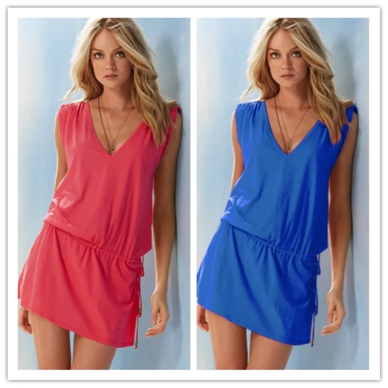 Женское летнее платье с V-образным вырезом без рукавов | Женская одежда