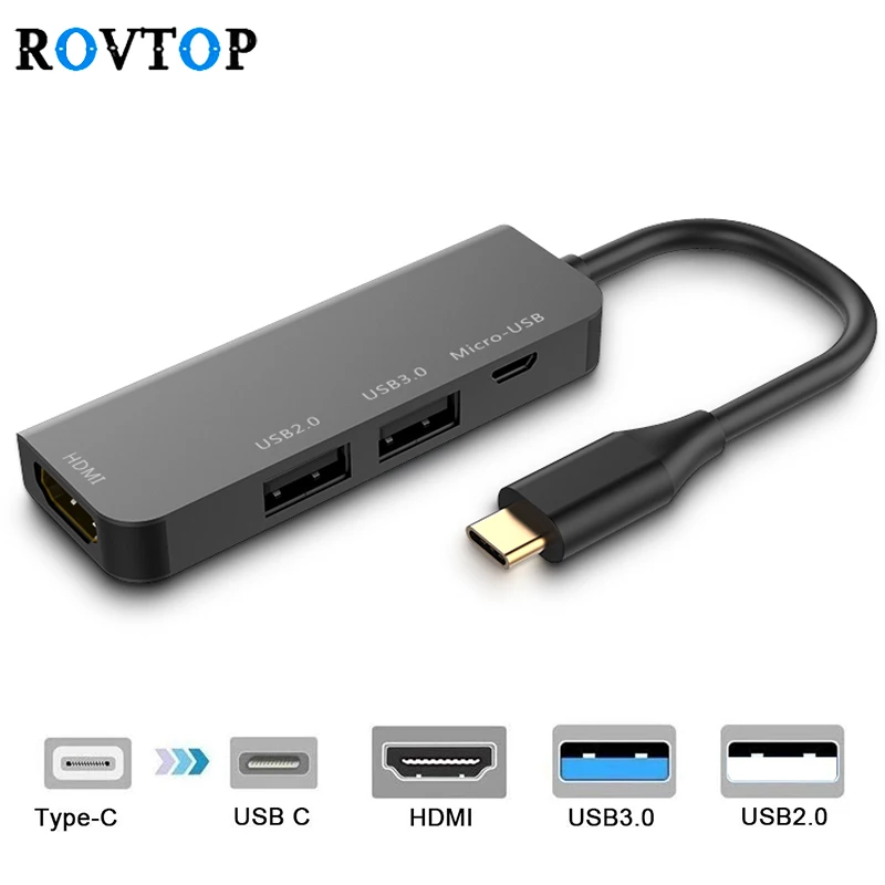 Rovtop USB C концентратор type C к HDMI адаптер 2 USB 3,0 порта Thunderbolt 3 адаптер для MacBook Pro Galaxy huawei Windows type C Z2