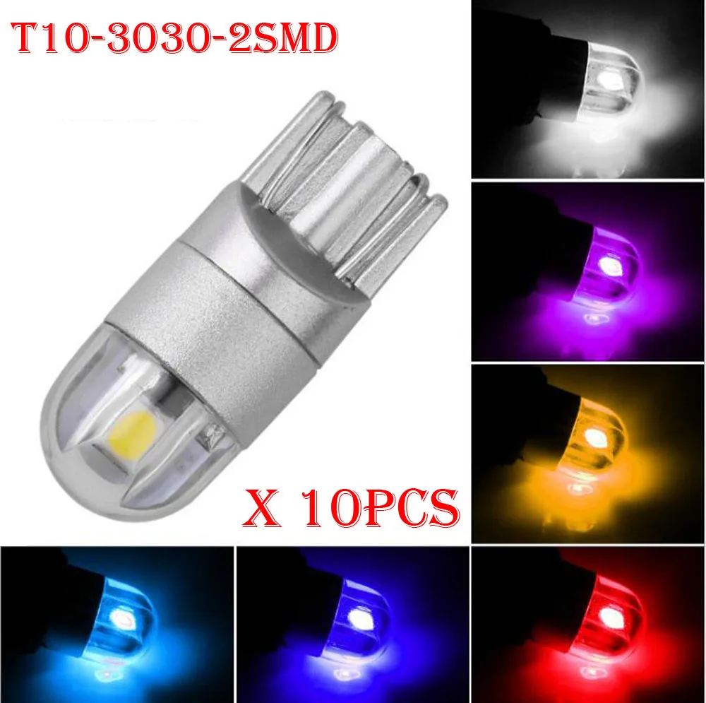 

10PCS Car Styling T10 3030 2SMD LED Bulbs W5W 194 168 Auto Car Lamps Turn Side License Plate Parking Fog Clearance Light 12/24V
