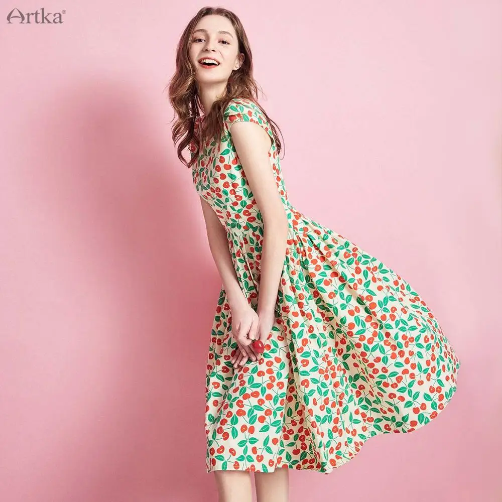 Платье ARTKA женское Плиссированное с коротким рукавом Модное Длинное трапеция