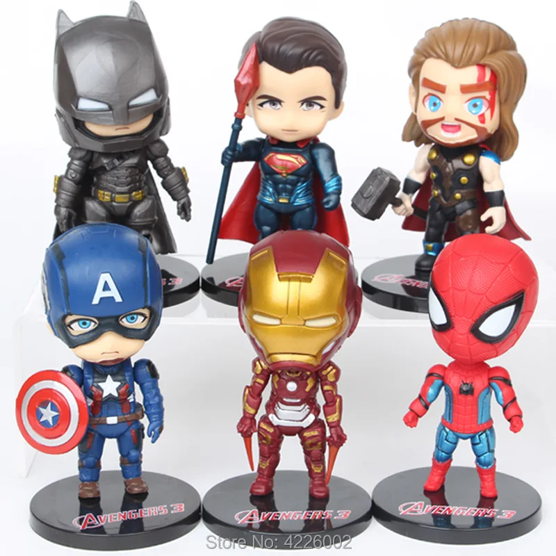 6 шт. Мстители 3 Супергерои Marvel ТОР ПВХ Фигурки Человек-паук Аниме фигурки миниатюрные куклы детские игрушки для детей