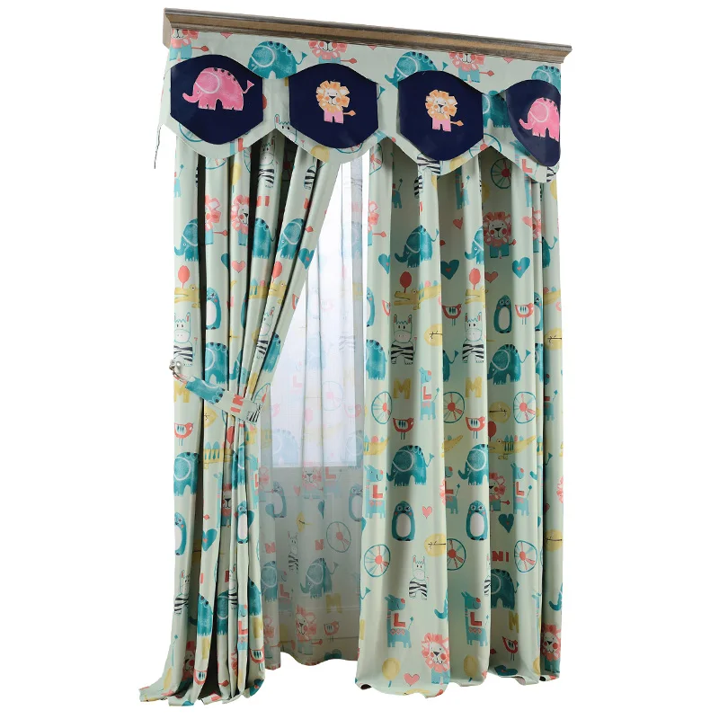 

American Style Cortinas Cartoon Curtain Living Room Kid's Room Curtains Duplex Prints Fabric Lion Elephone Deer Owl Crocodile