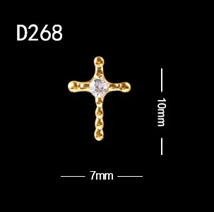 10pcs D268 10 шт./лот 3D золотого сплава Иисуса сердца крест богини серии ногтей Подвески - Цвет: 10pcs D268