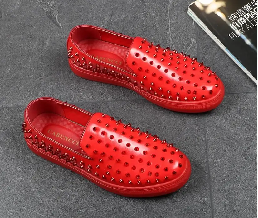 Мужские мокасины с шипами лоферы топ сайдеры обувь на плоской подошве без