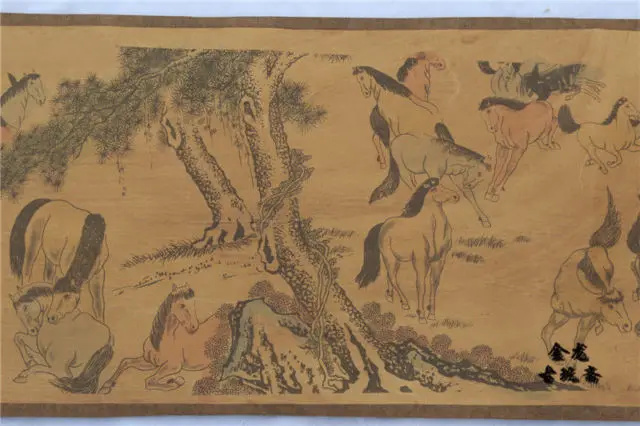 Китайская древняя картина шелковая бумага 100 лошадь с прокруткой|horse painting|chinese horse