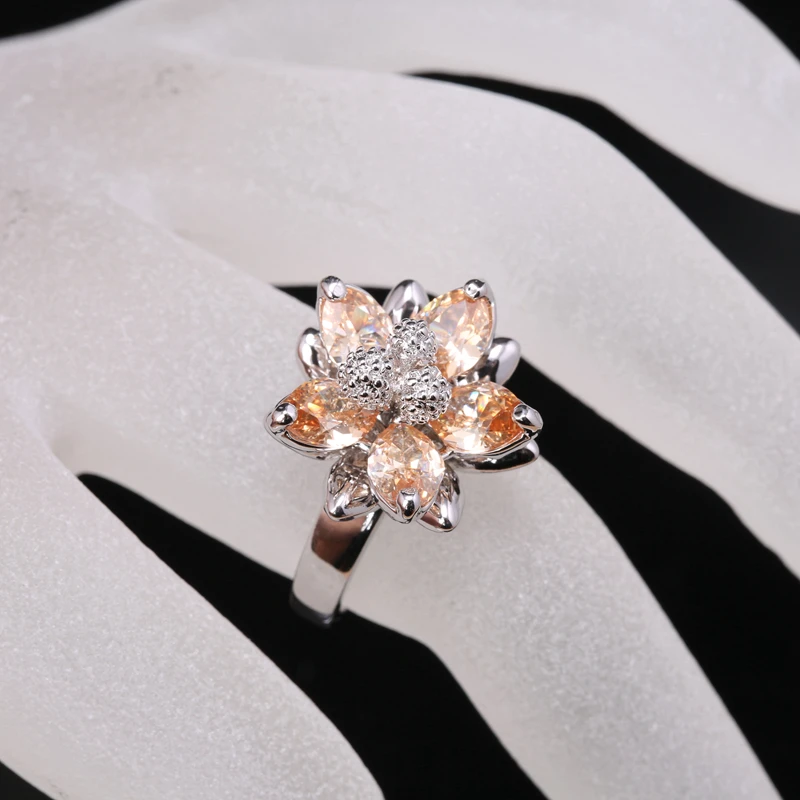 Объемные цветы Шампанское Morganite кубического циркония камни 925 серебро Мода