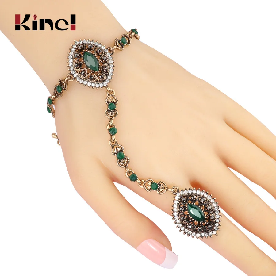 

Kinel 2017 New Dubai Jewelry Sets Bracelet Link Ring For Women Antique Gold Bohemian Wedding Jewelry Party Christmas Gifts