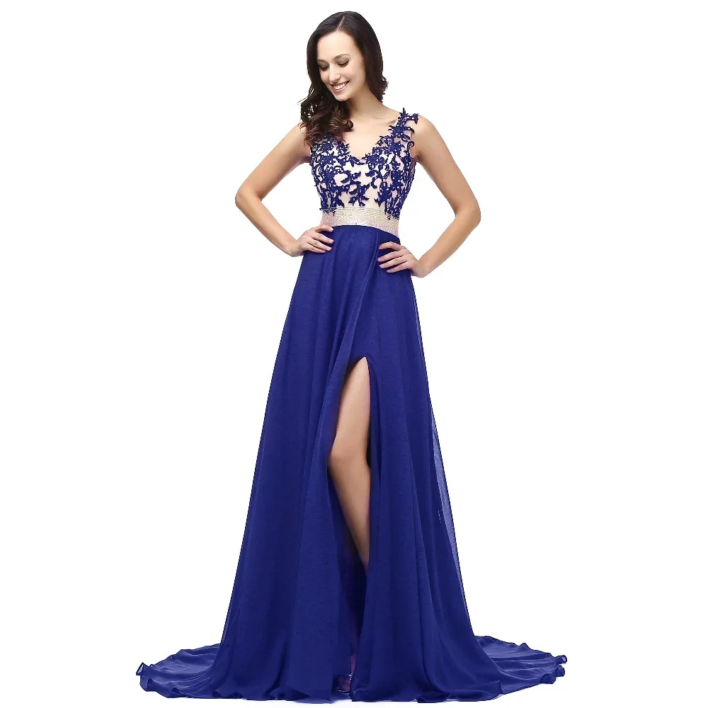 Vestido de festa, сексуальные шифоновые длинные вечерние платья с высоким разрезом и v-образным вырезом,, трапециевидная Аппликация из бисера, длина до пола, вечернее платье DB242