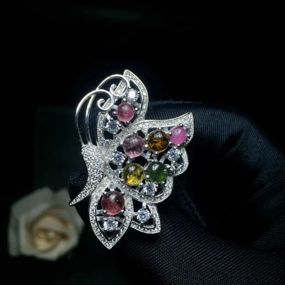 Стихийных бедствий и реальные Турмалин брошь в виде бабочки из кристаллов