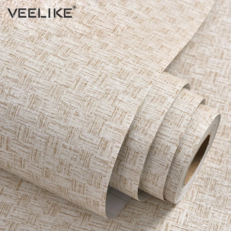 Винтажные льняные водонепроницаемые моющиеся виниловые обои для гостиной, спальни, самоклеющиеся обои, домашний декор