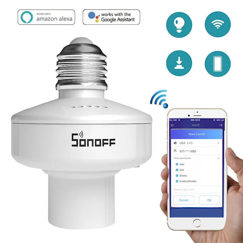 E27 Sonoff Slampher R2, умный светильник, держатель, WiFi, светильник, лампочка, держатель, радиочастотный приемник, Ios/android, приложение, удаленная умная лампочка
