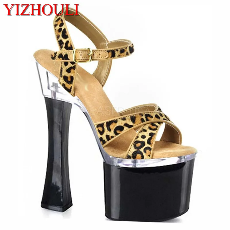 Super unique 18 cm high heels sandals thick leopard Europe and the United States with the Dance Shoes