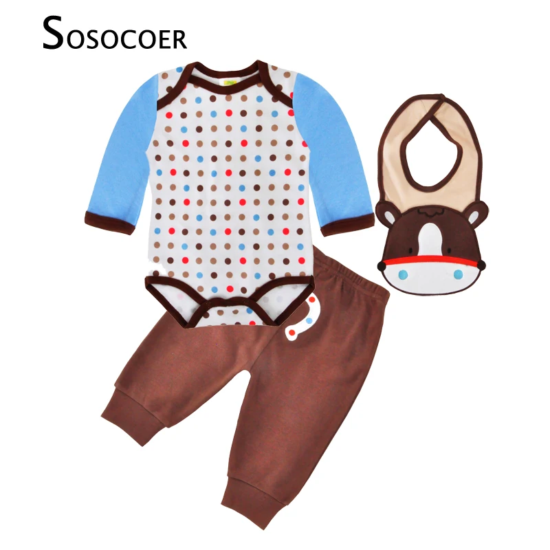 

SOSOCOER Baby Clothing Set Autumn Cartoon Cow Bib+Polka Dot Romper+Pants 3pcs Newborn Clothes Kids Infant Boy Girl Clothing Sets