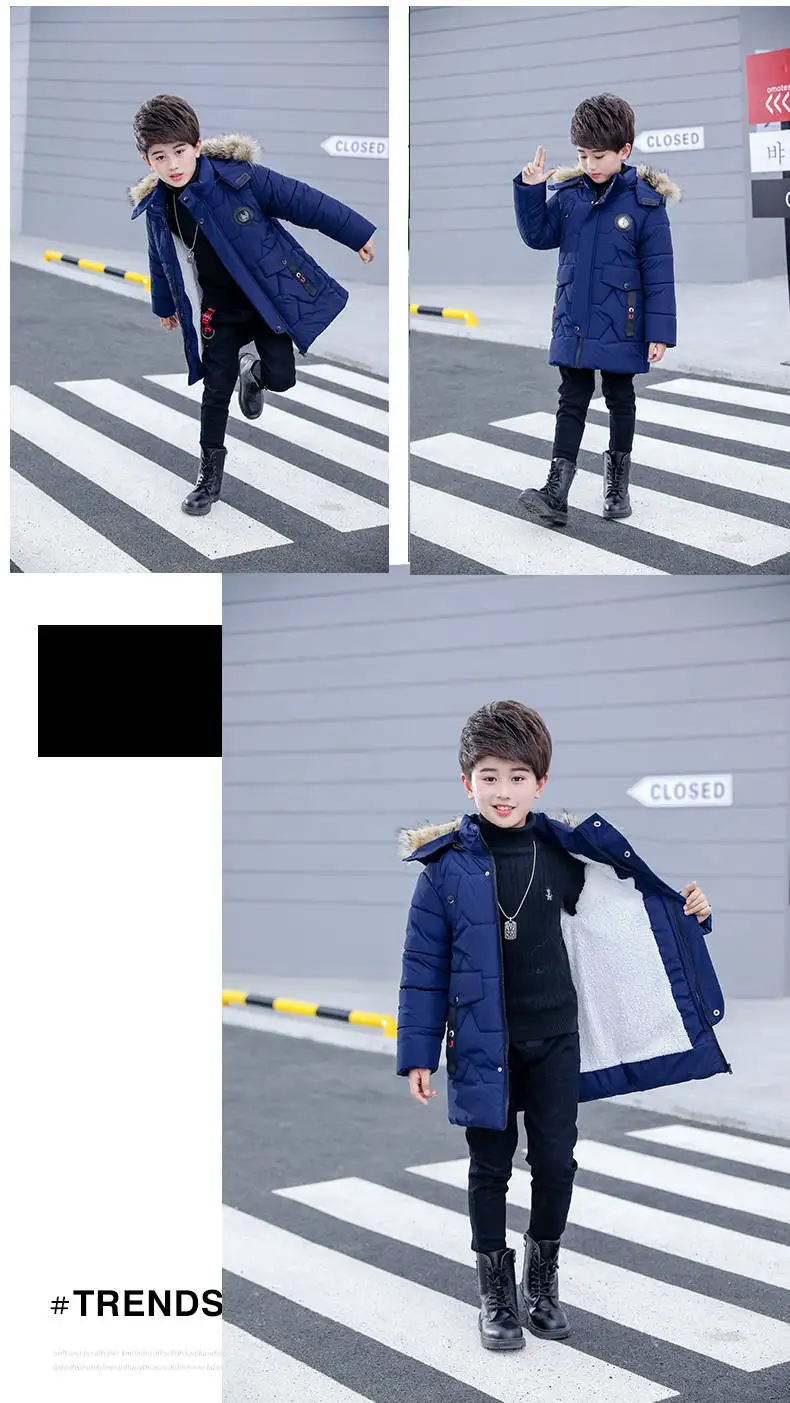 Boys Winter Jacket New Children's Winter Clothing Kids Down Cotton Outerwear Fur Collar Jacket Thickening Velvet Coats
