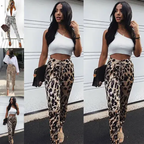 Повседневные женские леопардовые штаны модные длинные спортивные брюки-слаксы