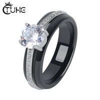 geometric cz rhinestone rings for women wedding jewelry gift 6mm width healthy ceramic jewelry gift fashion jewelry