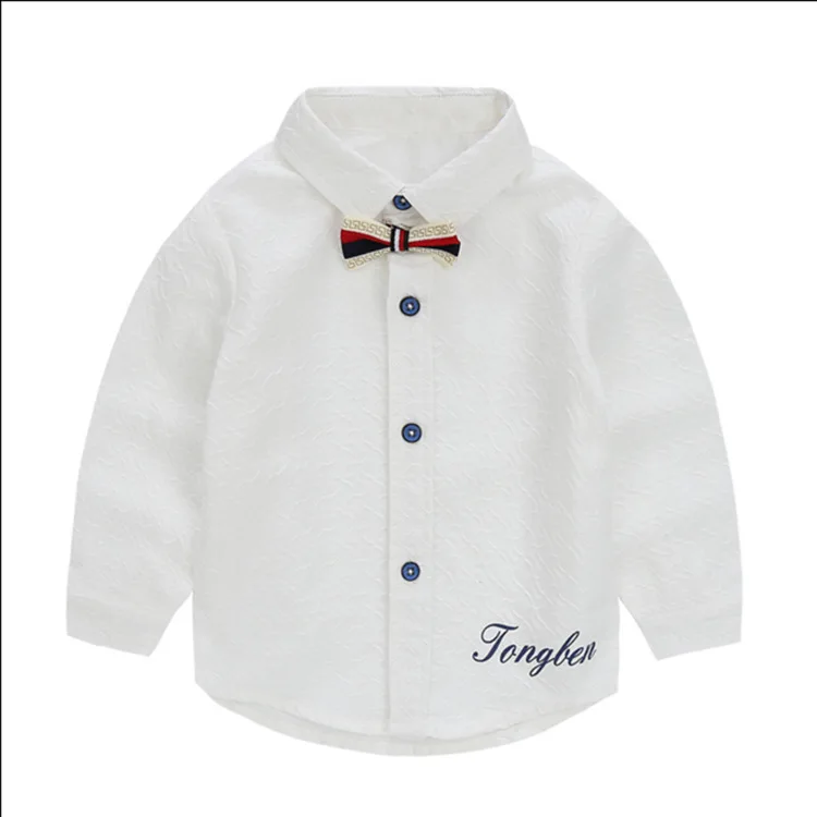 2017 Весна и осень мальчиков чистого белого цвета рубашка с галстук бабочка