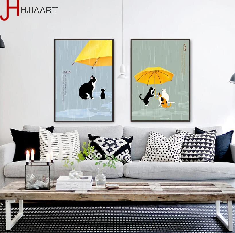 Современный минималистичный абстрактный милый зонт в виде кошки укрытие картина