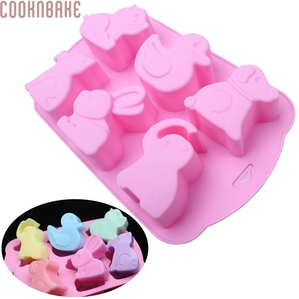 COOKNBAKE силиконовая формочка в виде животного для торта кондитерские изделия 6 полости Шоколадные конфеты Желе Плесень Медведь Кролик Печенье Торт Украшение Инструмент