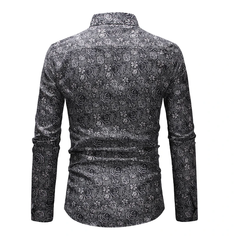 Fashion Men Personality Dark Floral Print Shirts Men's Casual Cotton Lapel Long-sleeved Slim for Male Spring Autumn | Мужская одежда