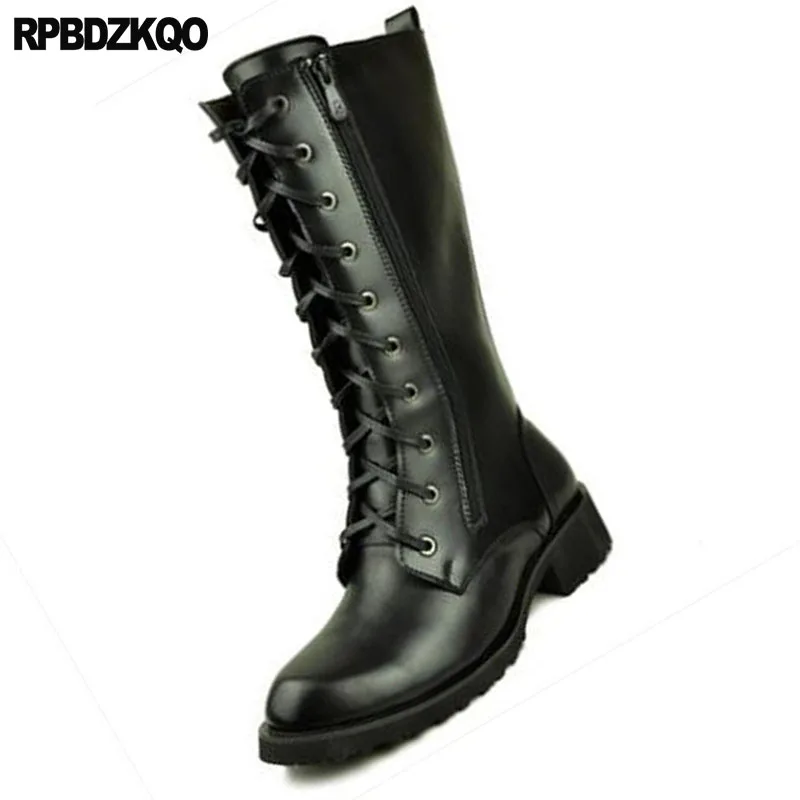 боевые дизайнер молния коренастый армейские военные черный полнозернистая кожа