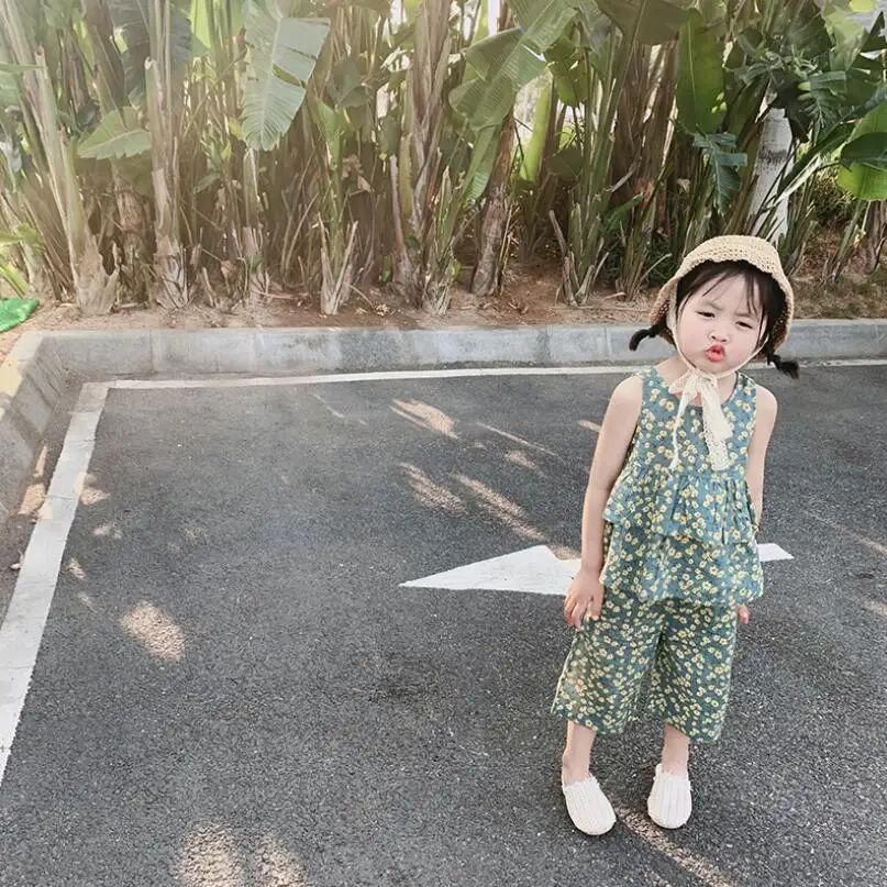 Топ на бретельках с цветочным принтом + штаны комплект из 2 предметов для девочек