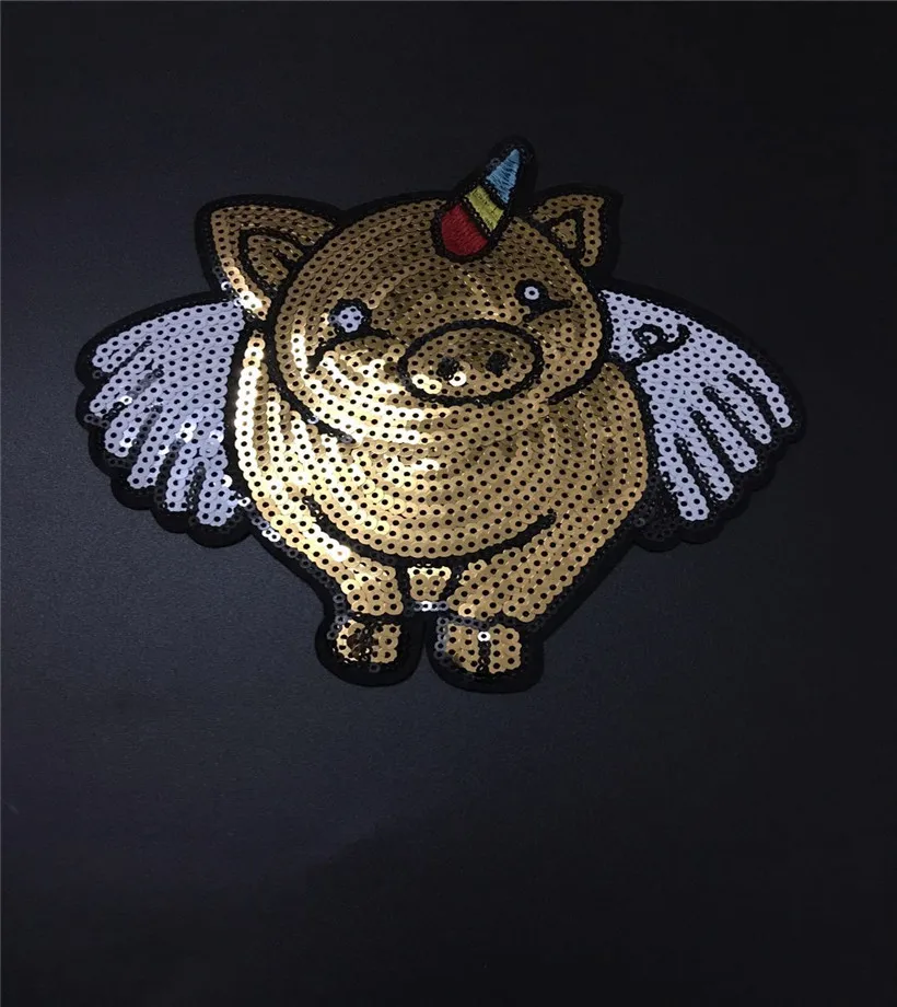 NEW 1pcs Sequins wings horns pig patches beauty Embroidery Fabric Large Applique Patch Sew Dress Cloth Decorate Accessory DIY | Дом и сад
