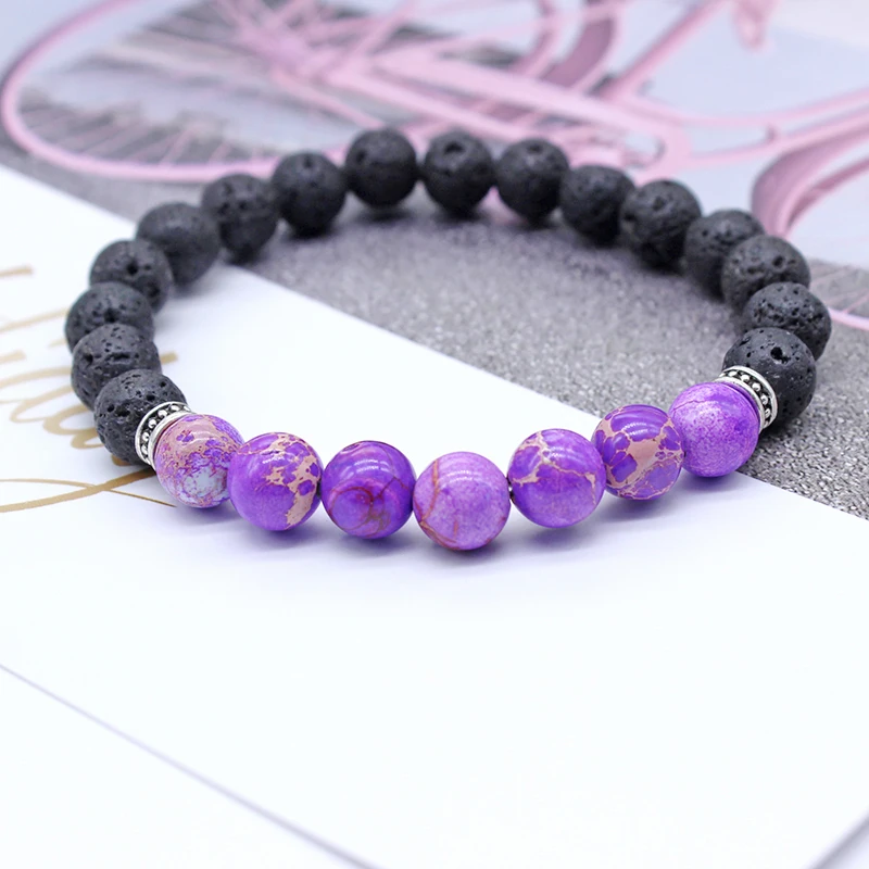 DIY Yoga Energy Healing Balance Chakra Bracelet Natural Stone Bead Buddha Bracelets For Women Purple Volcanic rocks | Украшения и