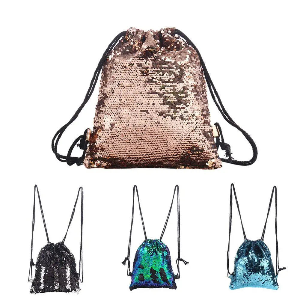 

Drawstring Bag Backpack Strap Panelled Double Color Casual Sequin Women Men Shoulder Storage Straps School Fashion Backpack Bags