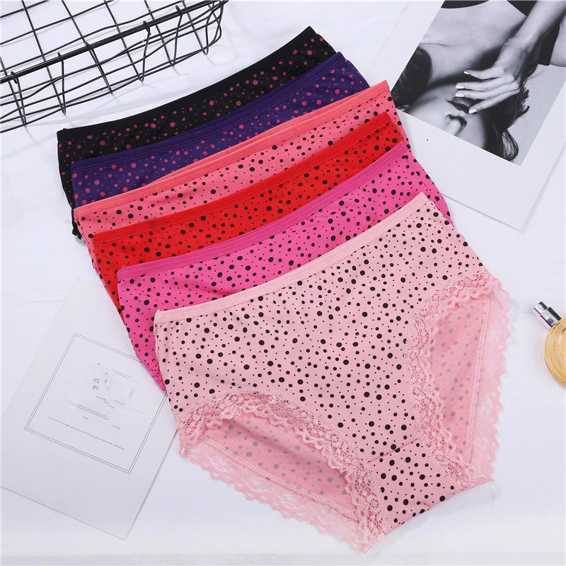 Сексуальные хлопковые кружевные трусы в горошек дамские нижнее белье женские