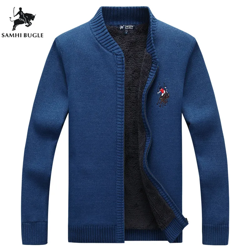 Keep Warm Sweater Men Winter Warm Thick Velvet Sweatercoat Zipper Casual Cardigan Embroidery Men Sweaters Pattern Knitwear