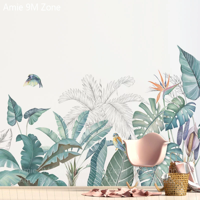 Белые и бледно-зеленые растения ручная роспись настенная бумага на стену оптовая