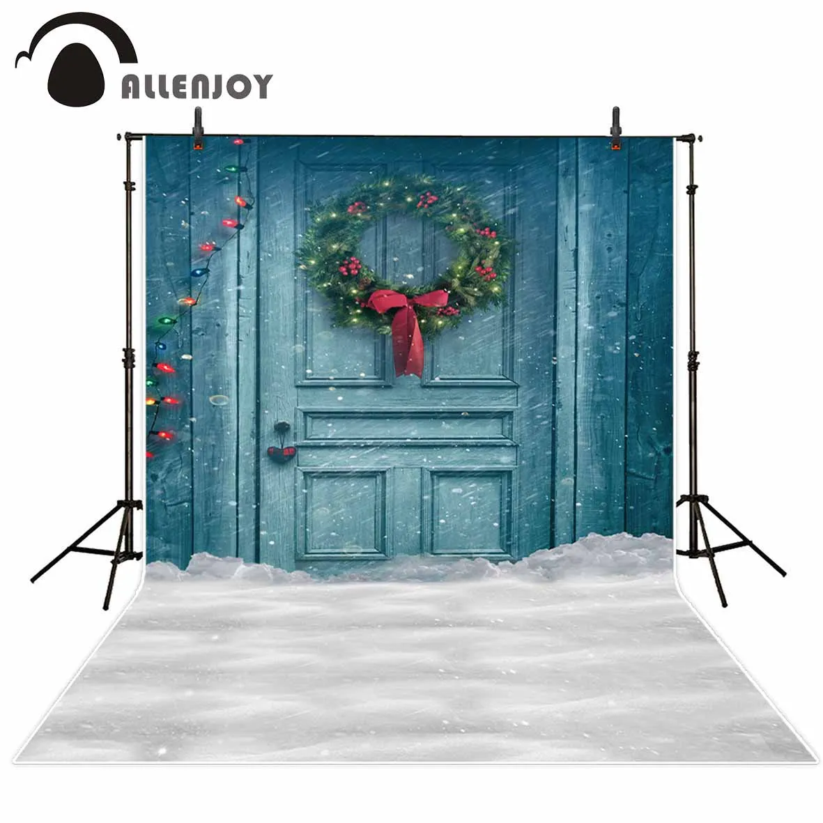 Allenjoy фон для фотосъемки на Рождество с голубыми дверями и цветными маленькими
