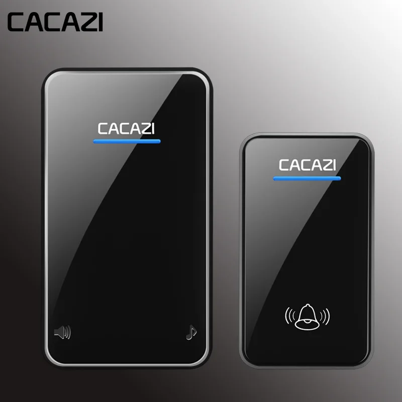 CACAZI, беспроводной дверной звонок, водонепроницаемый, светодиодный, AC 100-240 В, EU/US/UK, штекер, дверной звонок, 2 кнопки, 300 м, пульт дистанционного управления, 48 колец, 6 громкости, домашний звонок
