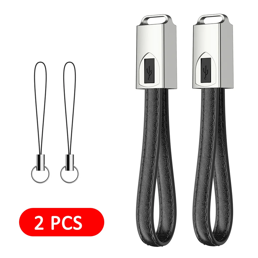 USB raxfly type-C кабель для One Plus 6 5t Кожаный Брелок Micro usb кабель Lightning-USB Зарядный провод для iPhone X XS Max 7 - Цвет: Black 2PCS