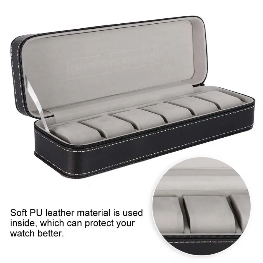 Стильный 6 слотов для карт на молнии хранения часов Дисплей коробка из