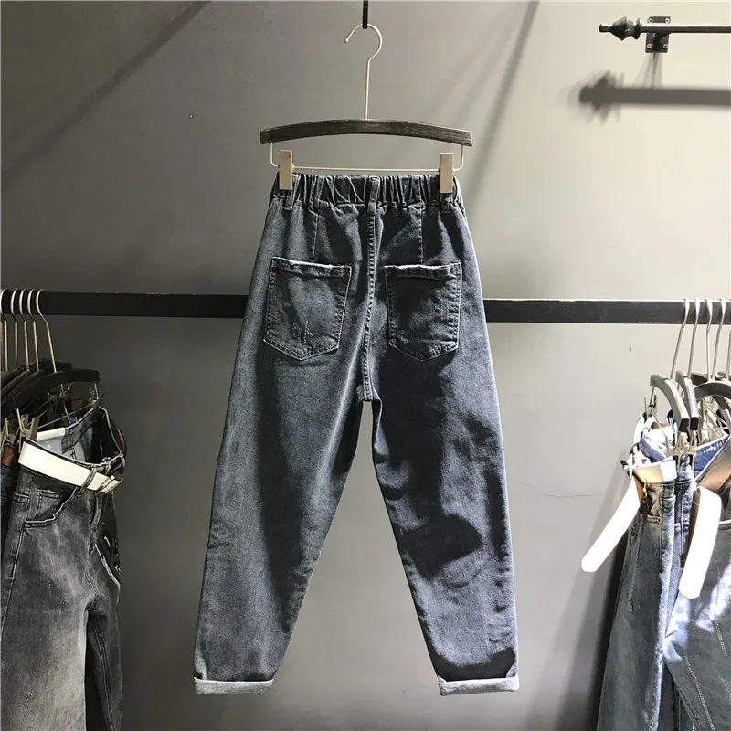 Hot Sale Ripped Jeans Women High Waist Washed Denim Female Casual Elastic Pants Stretch Solid Loose K517 | Женская одежда