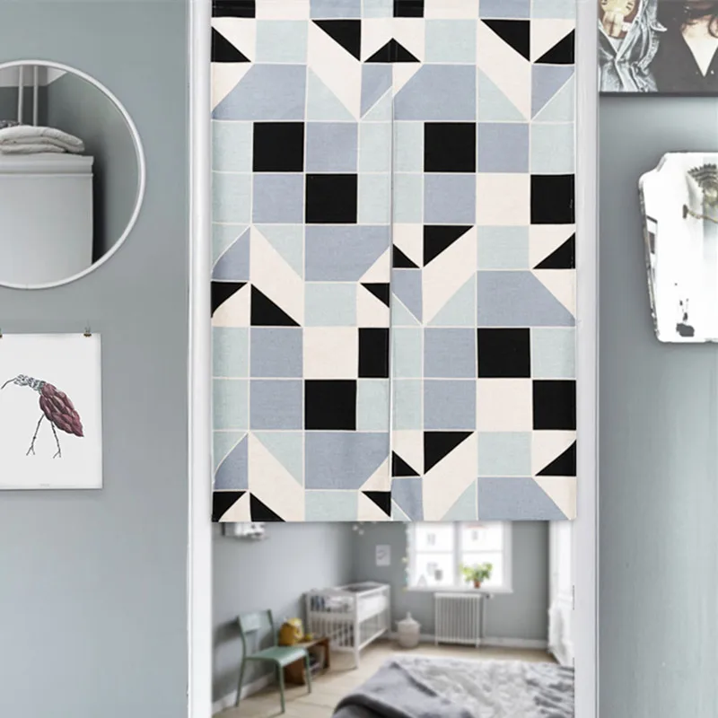 Мультяшные животные Кот геометрические часы Любовь дверь занавеска льняной