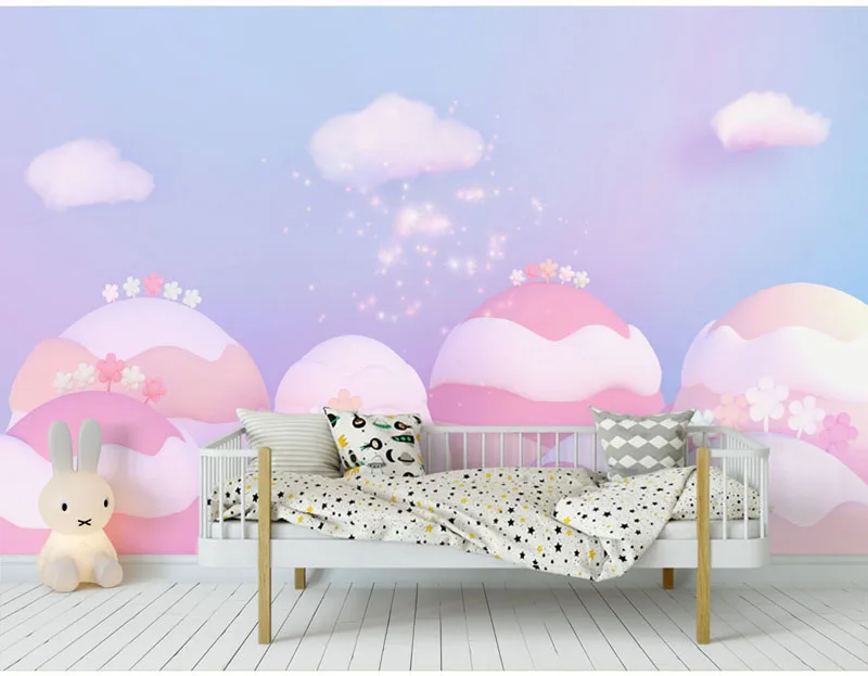 Cute Pink Small Forest Cloud 3d Cartoon Wallpaper Murals for Kids Baby Child Room Sofa Background 3d Wall Mural Wall paper
