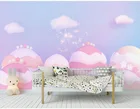 Милый розовый маленький лес облака 3d мультфильм обои фрески для детей ребенок раскладывающийся 3d настенные фотообои бумага