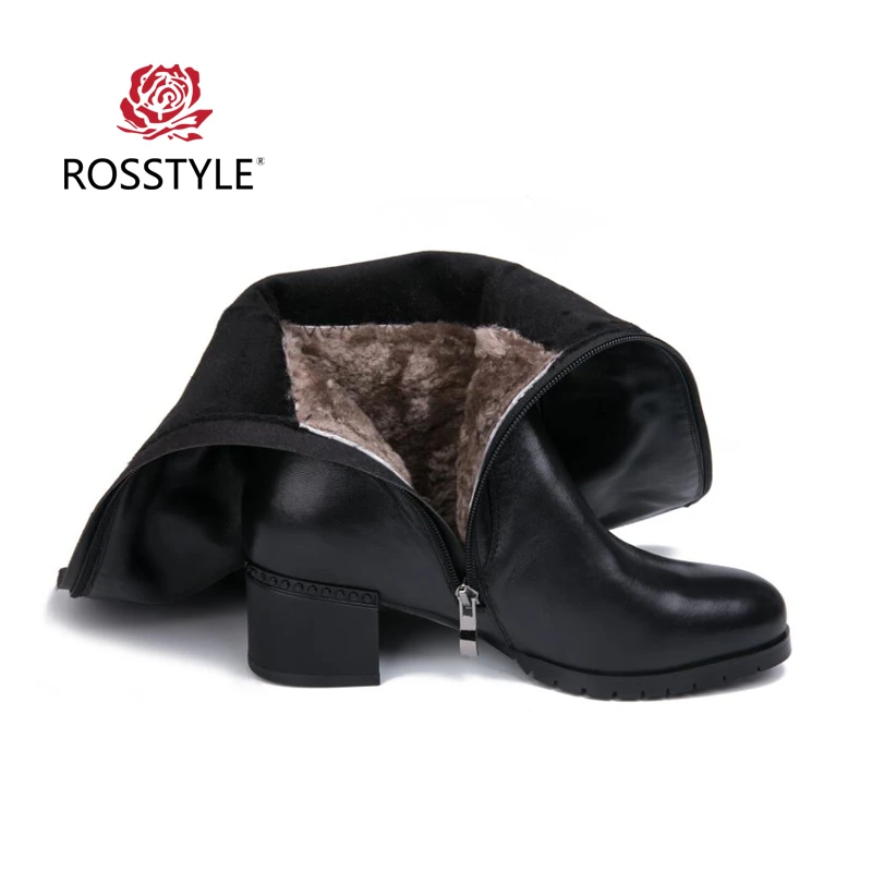 ROSSTYLE/Большие размеры 35-41; зимние сапоги до колена; женские сапоги из коровьей кожи; теплые черные зимние сапоги высокого качества с коротким плюшем; H2