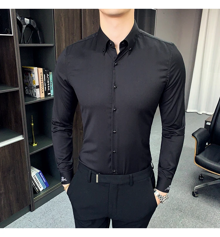Новые формальные рубашки для мужчин офисное платье бизнес Ropa Hombre Elegante серые белые рубашки мужские розовые Camisa Social Masculina осень